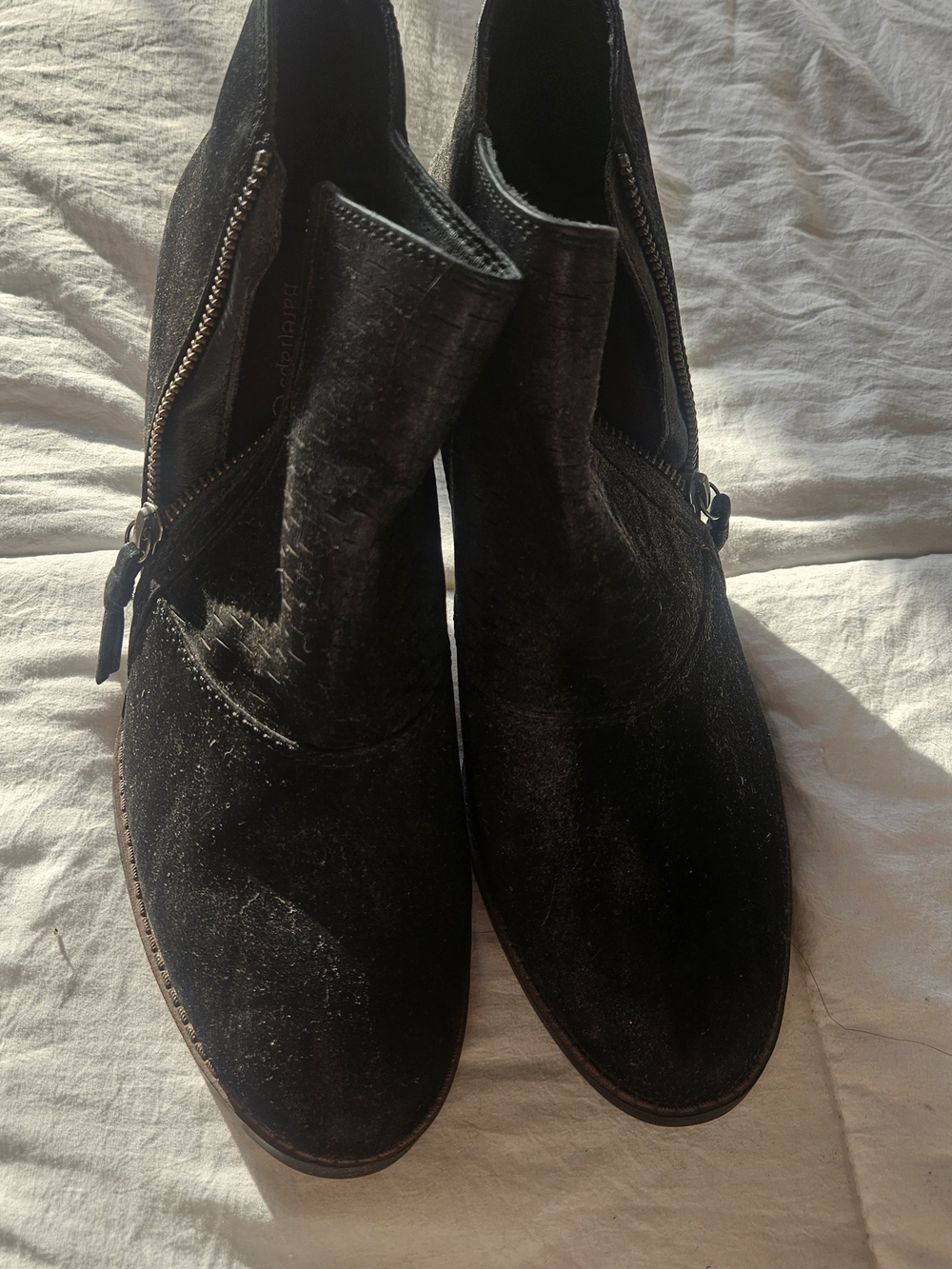 Black Suede Zip Ankle Boots